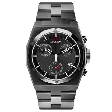 Ray | Black Stainless Steel Chronograph Watch With Black Dial