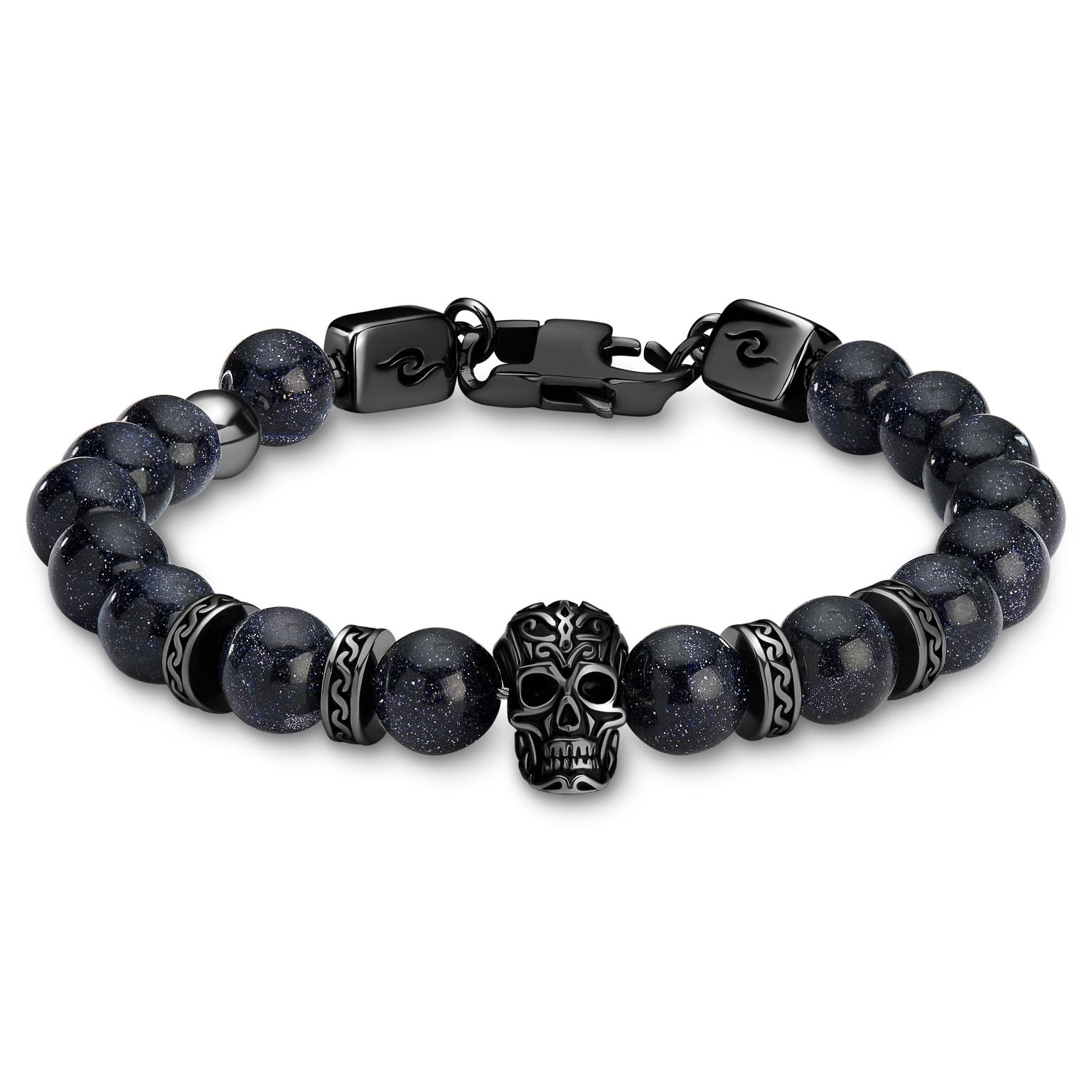 Rico | Blue Sandstone & Black Stainless Steel Skull Bracelet Rico | Blue Sandstone & Black Stainless Steel Skull Bracelet