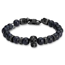 Rico | Blue Sandstone & Black Stainless Steel Skull Bracelet