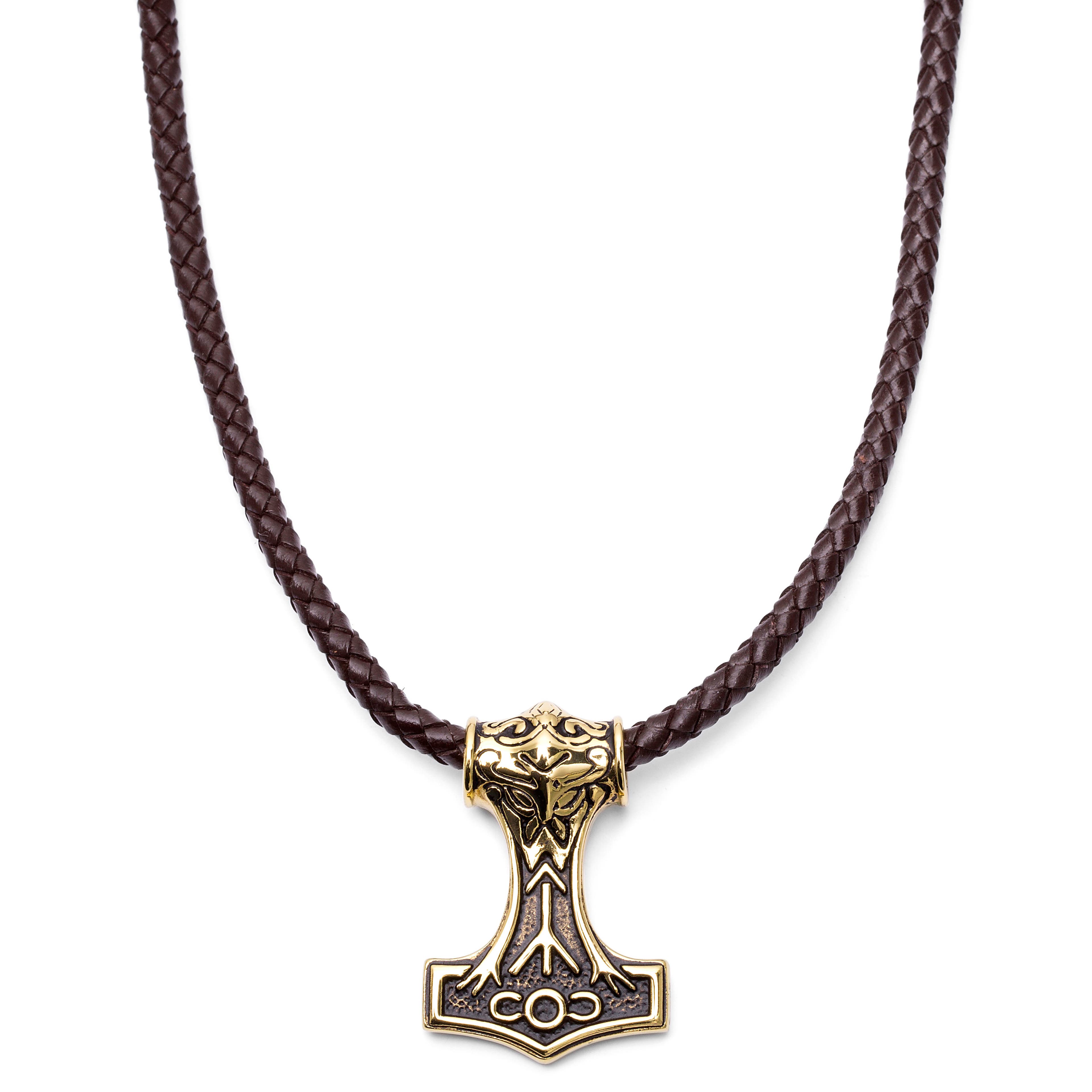 Goldene Doppelseitige Keltische Braune Leder Halskette