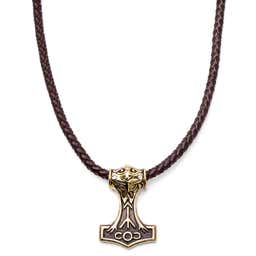 Brown Leather With Gold-Tone Viking Hammer Necklace