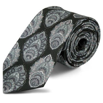 Boho | Black & Grey Ornate Pattern Silk Tie