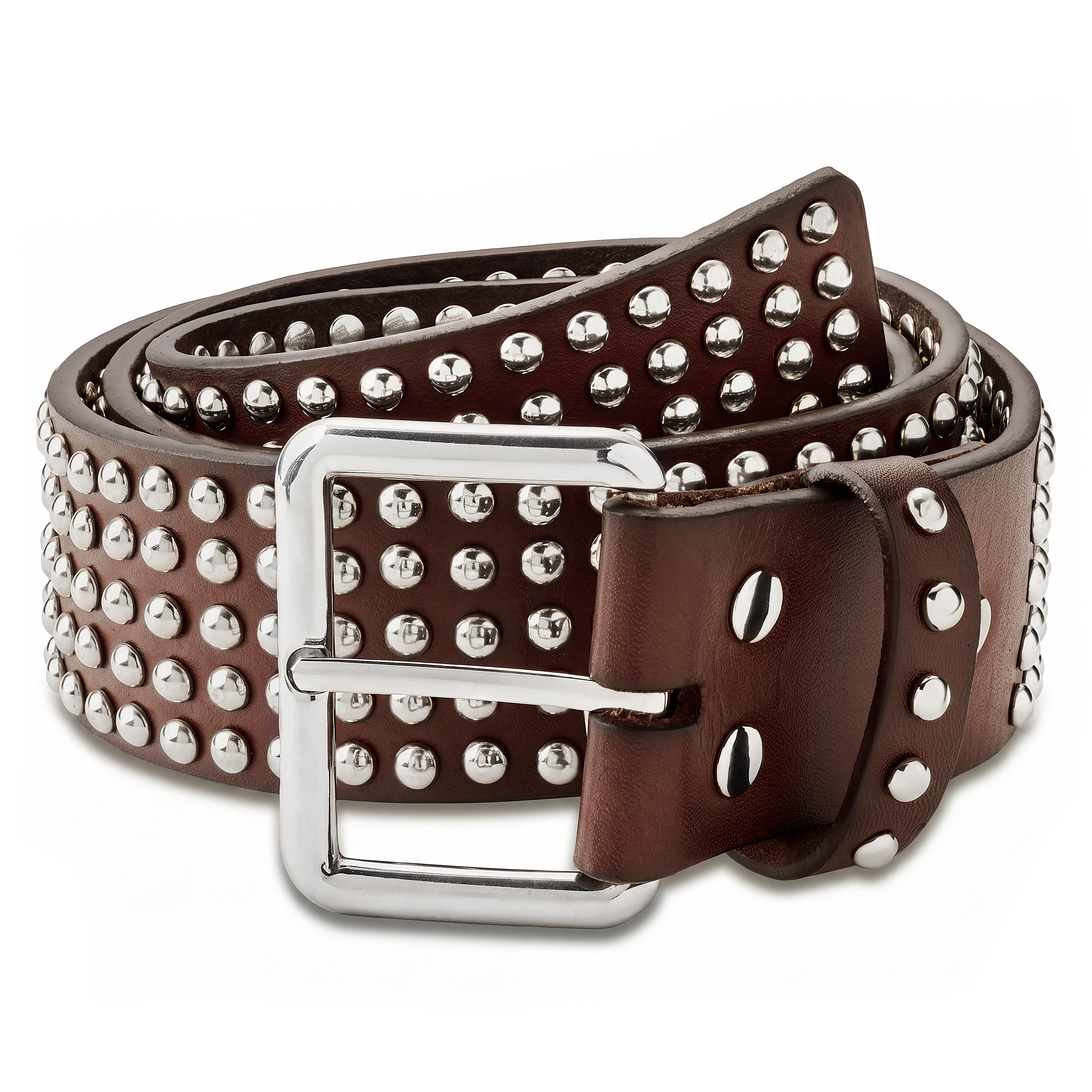 The Intro | Ceinture cloutée Showoff en cuir marron foncé - 1
