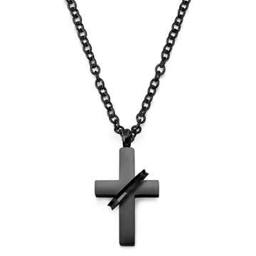 Short Black Cross Necklace with Ring