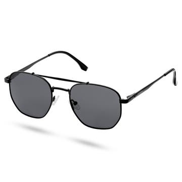 Black Stainless Steel Polarised Rectangular Aviator Sunglasses