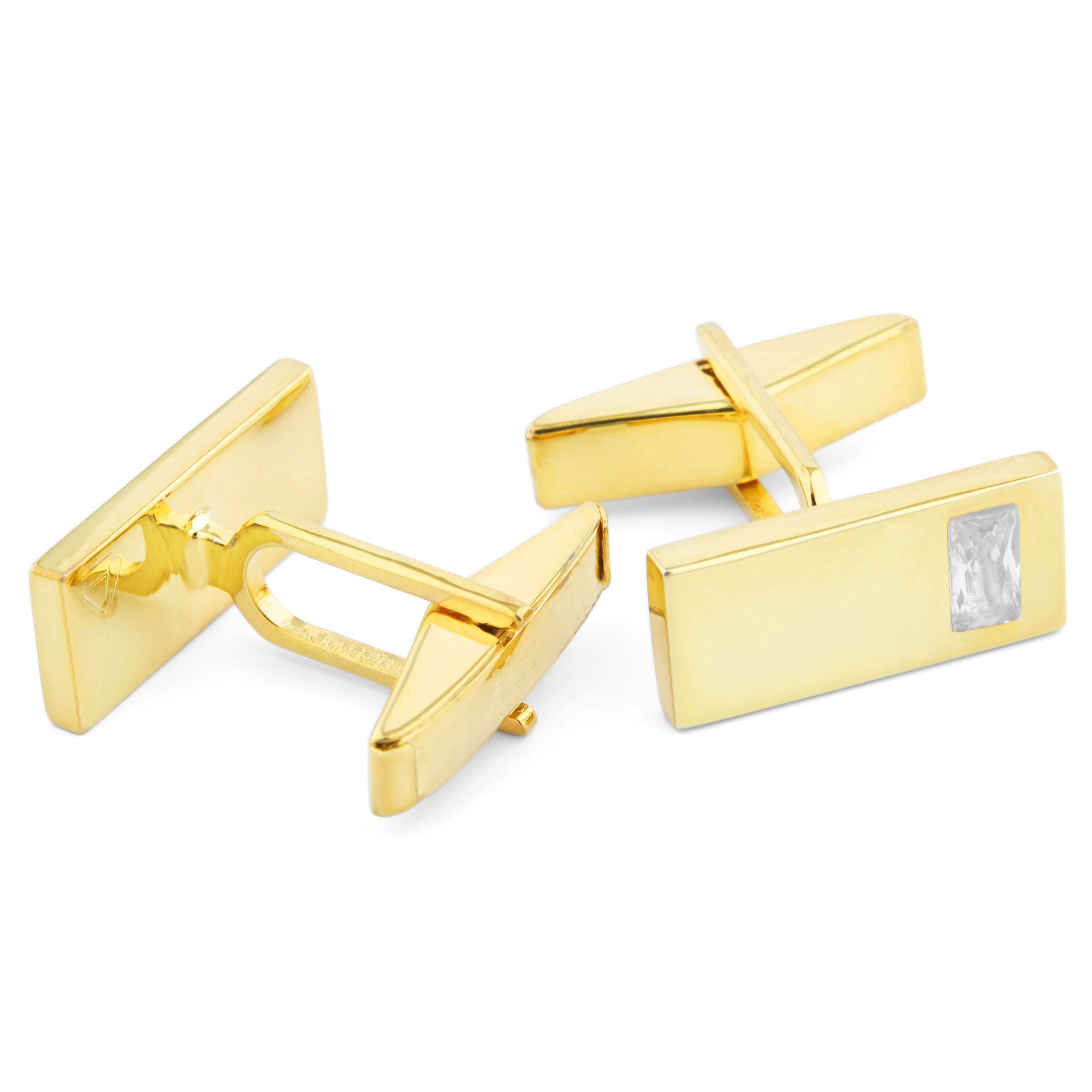 Rechteckige Goldene 925er Bling Manschettenknöpfe - 2