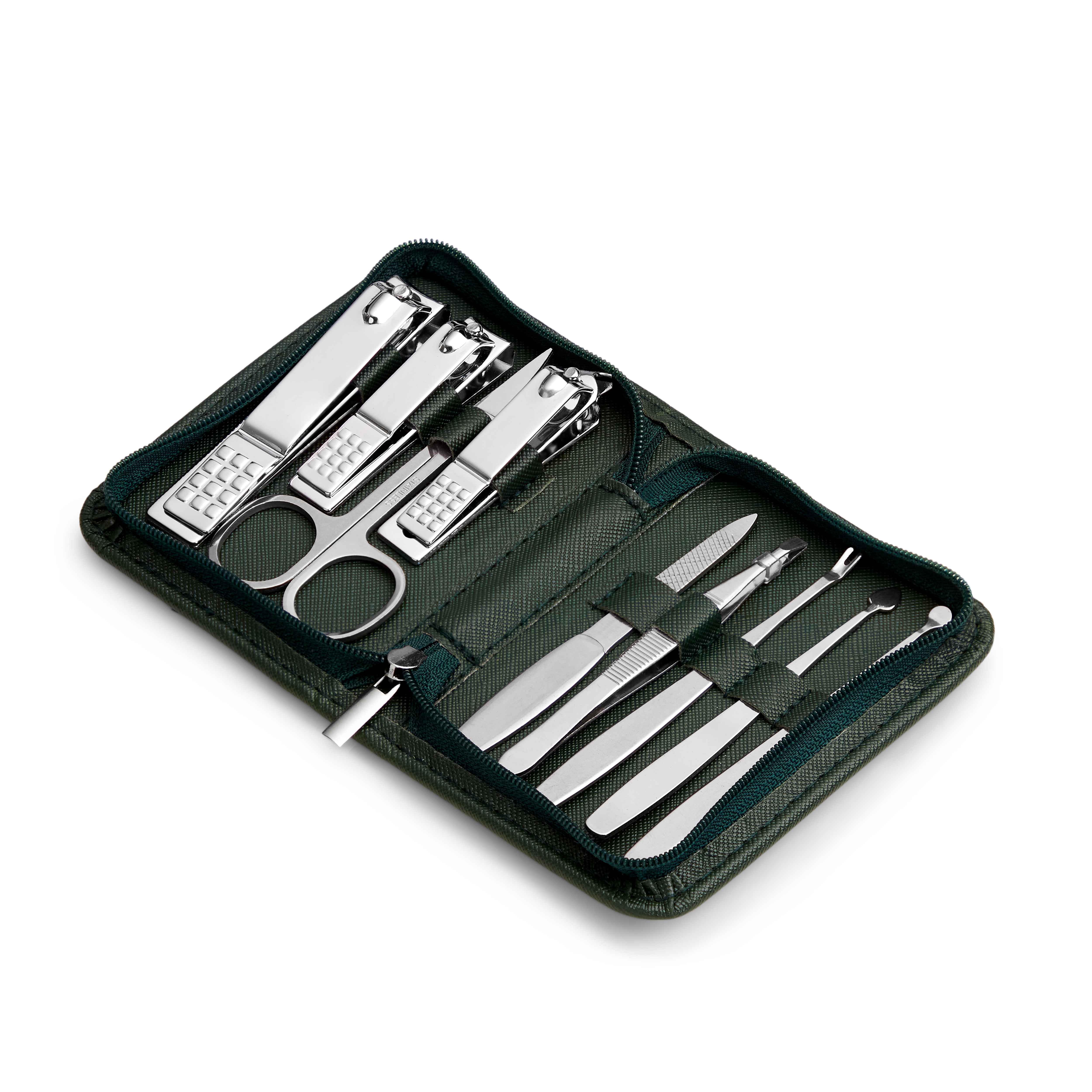 Green Deluxe Manicure set in Stainless steel