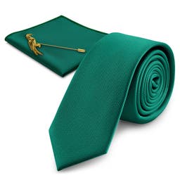 Sada doplňků k obleku ve smaragdově zelené a zlaté barvě