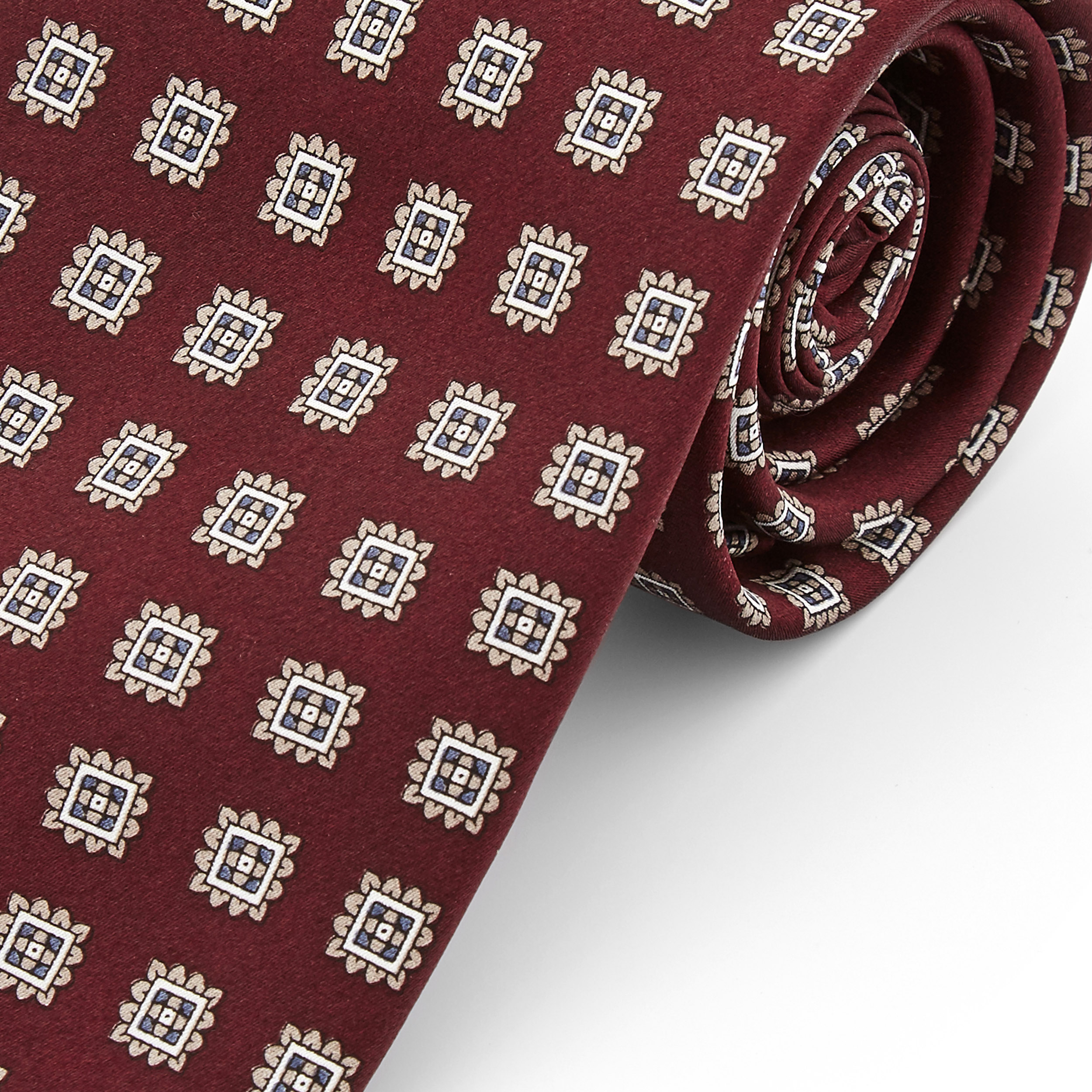 Burgundy Geometric Silk Wide Tie - 2