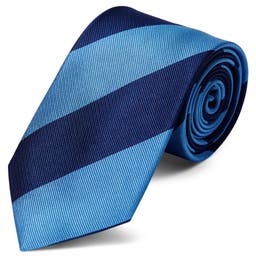 Corbata de 8 cm de seda de rayas en azul claro y marino