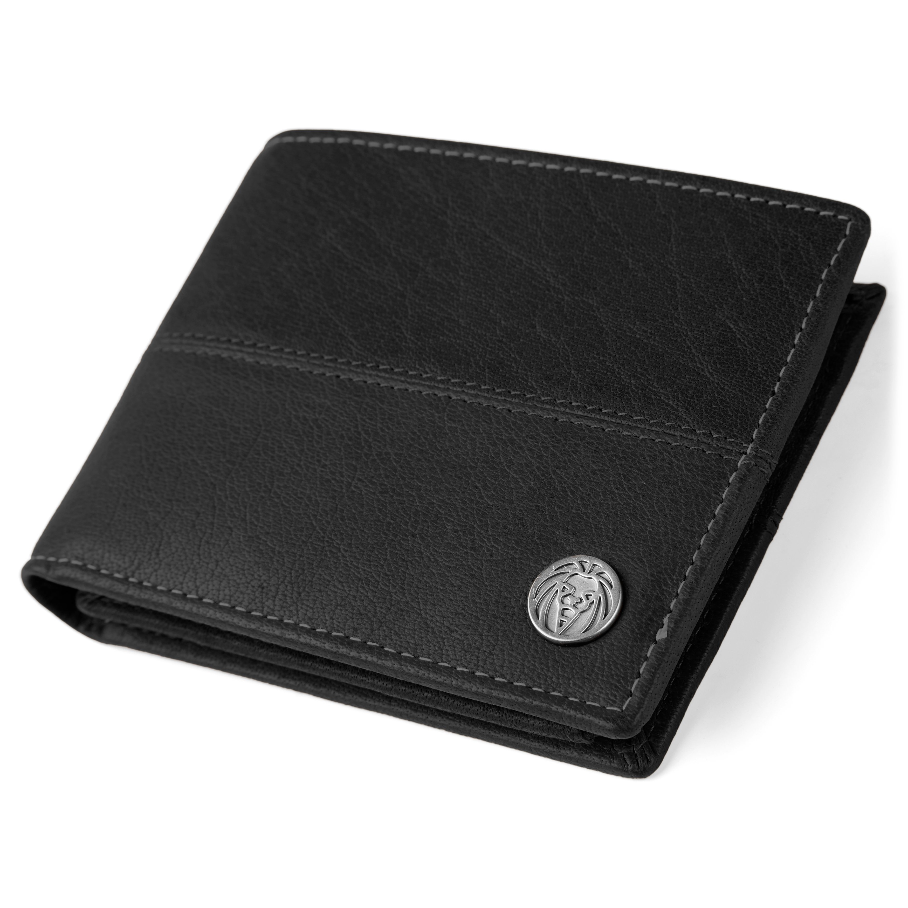 Oxford prošívaná černá kožená peněženka - 5