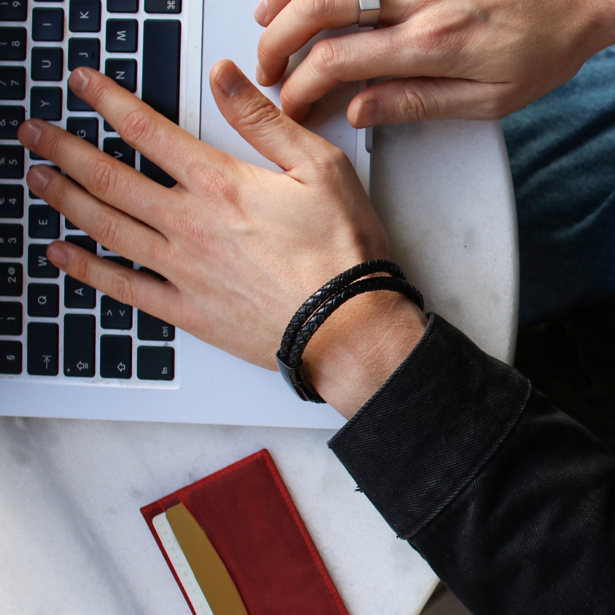 Svart Dobbelt Flettet Armbånd - 4