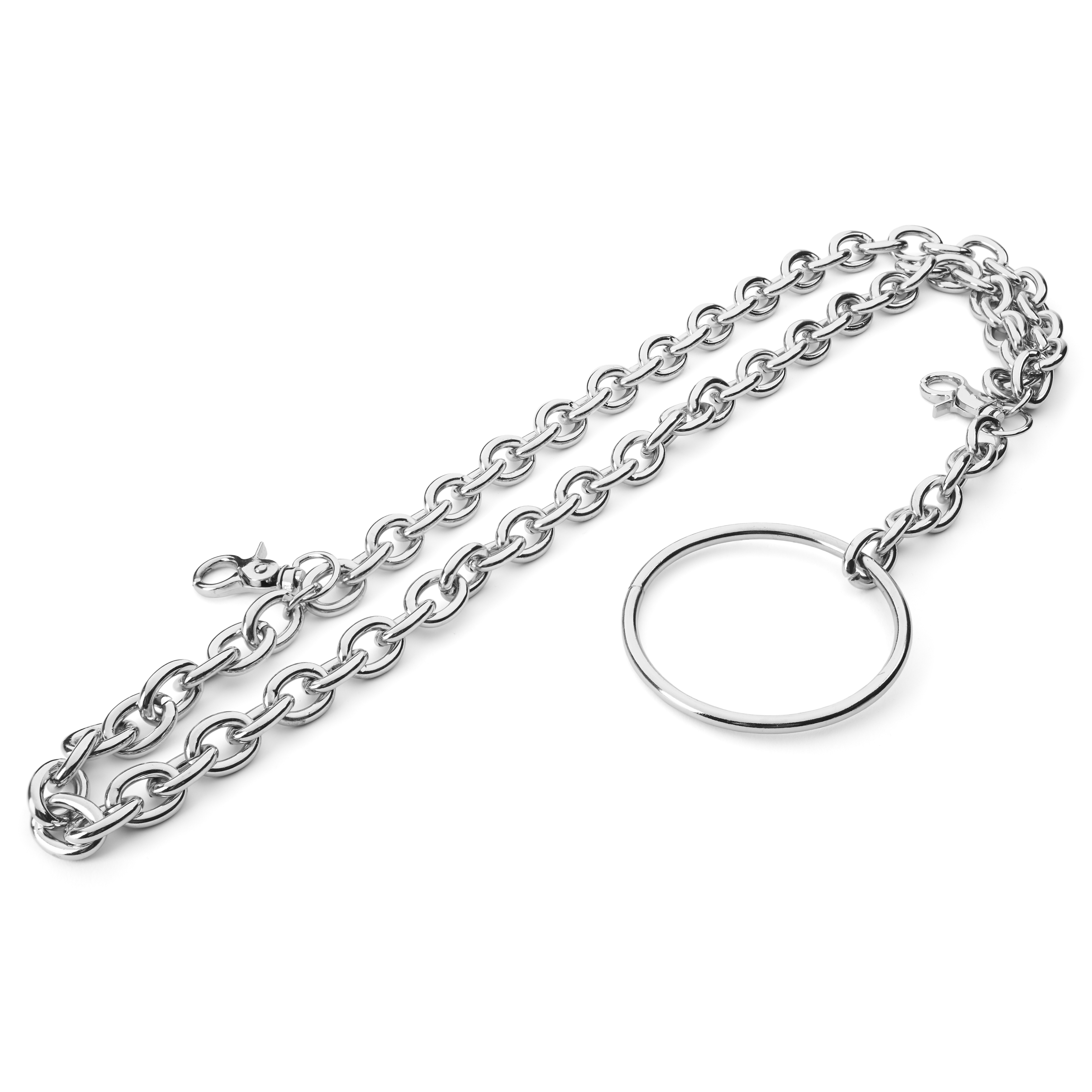 XL Sølvtonet Dobbelt Tegnebogskæde m. Ring - 2