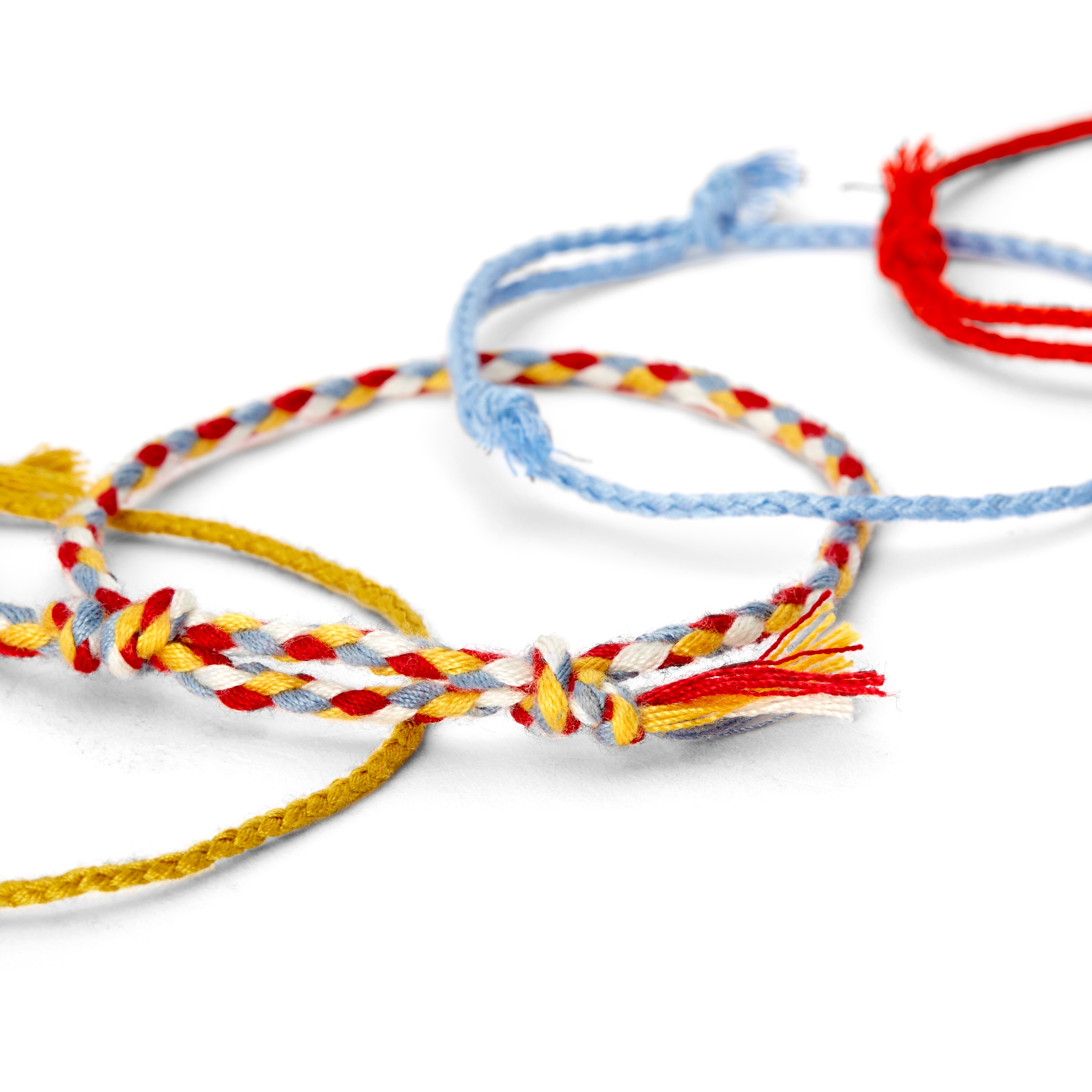 Yellow, Red & Blue Braided Yarn Bracelet Set In stock! Waykins