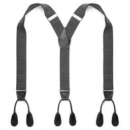 Wide Dotted Grey Split Button Suspenders
