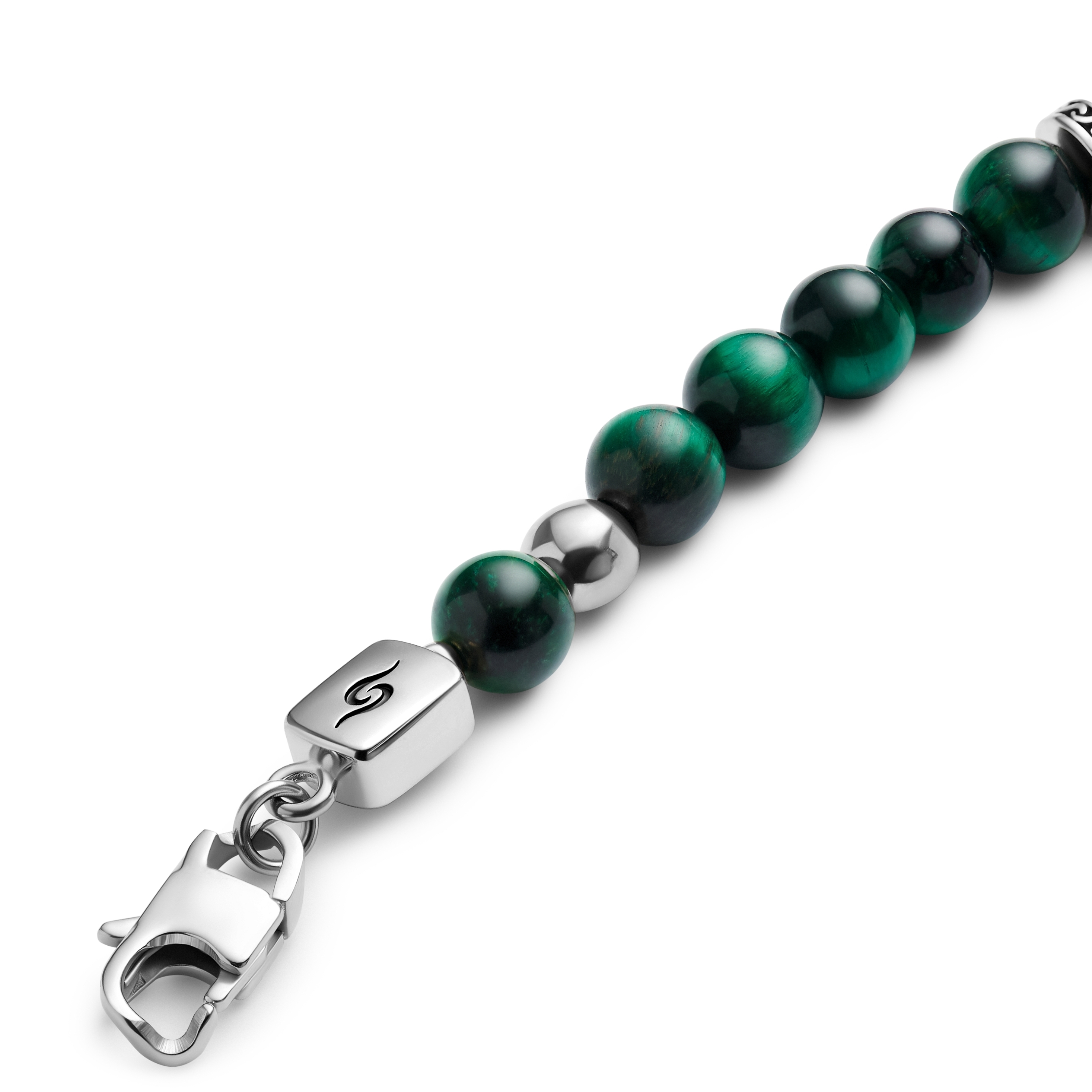 Rico | Bransoletka z czaszką z zielonym tygrysim okiem i srebrzystą stalą nierdzewną - 3