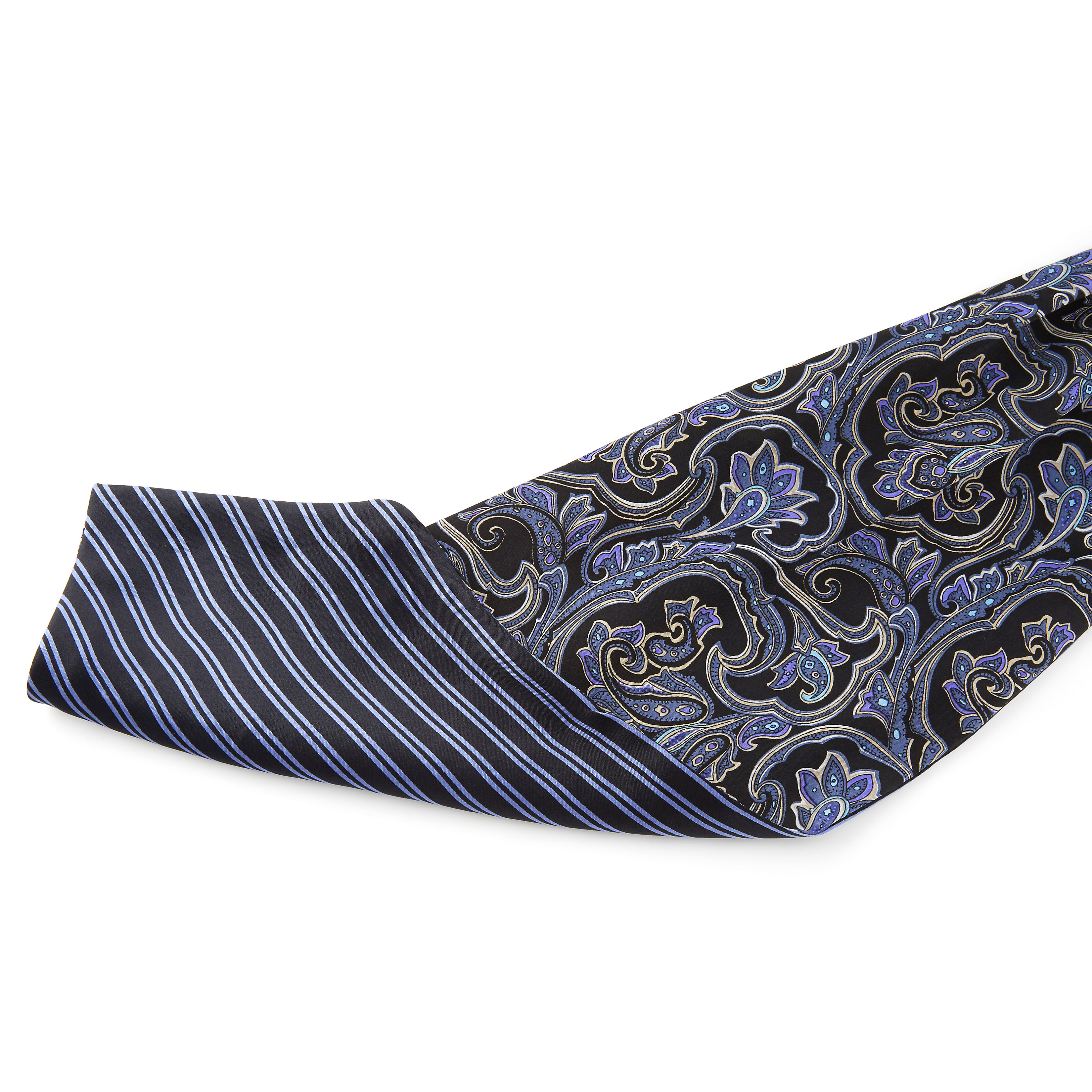 Blue Stripes & Baroque Silk Ascot - 3