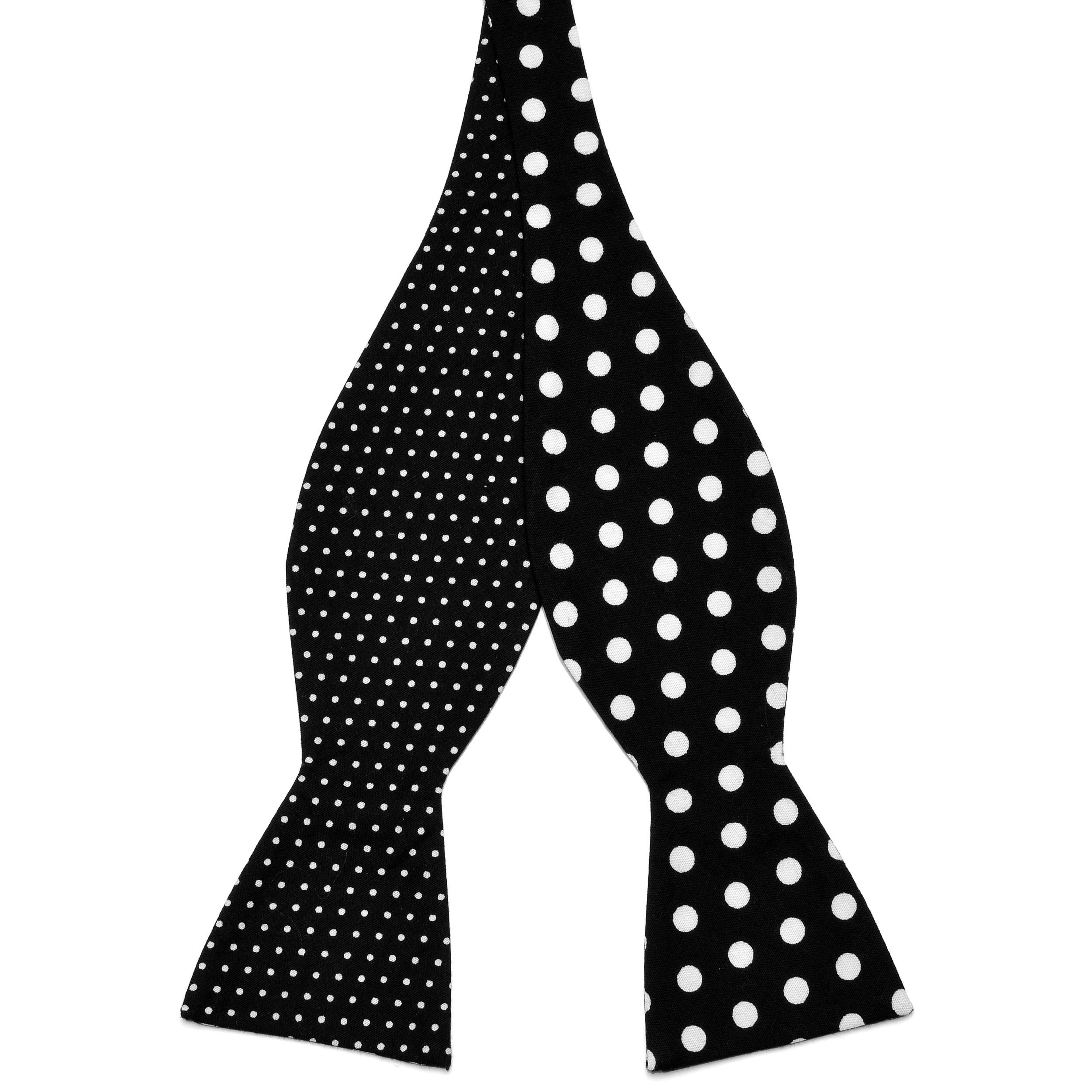 Papion negru self-tie reversibil din bumbac cu model punctat