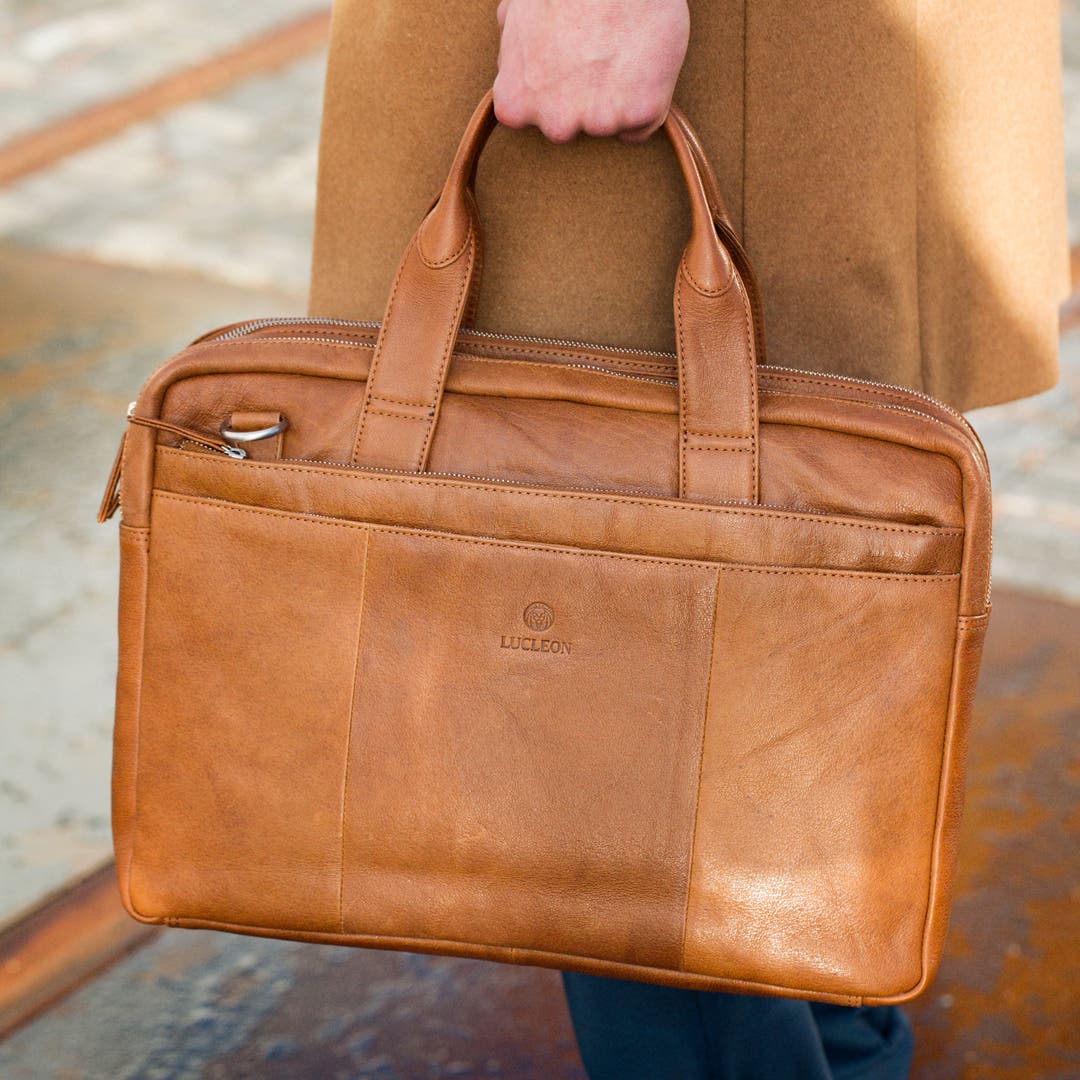 California | Tan Leather Laptop Bag | In stock! | Lucleon