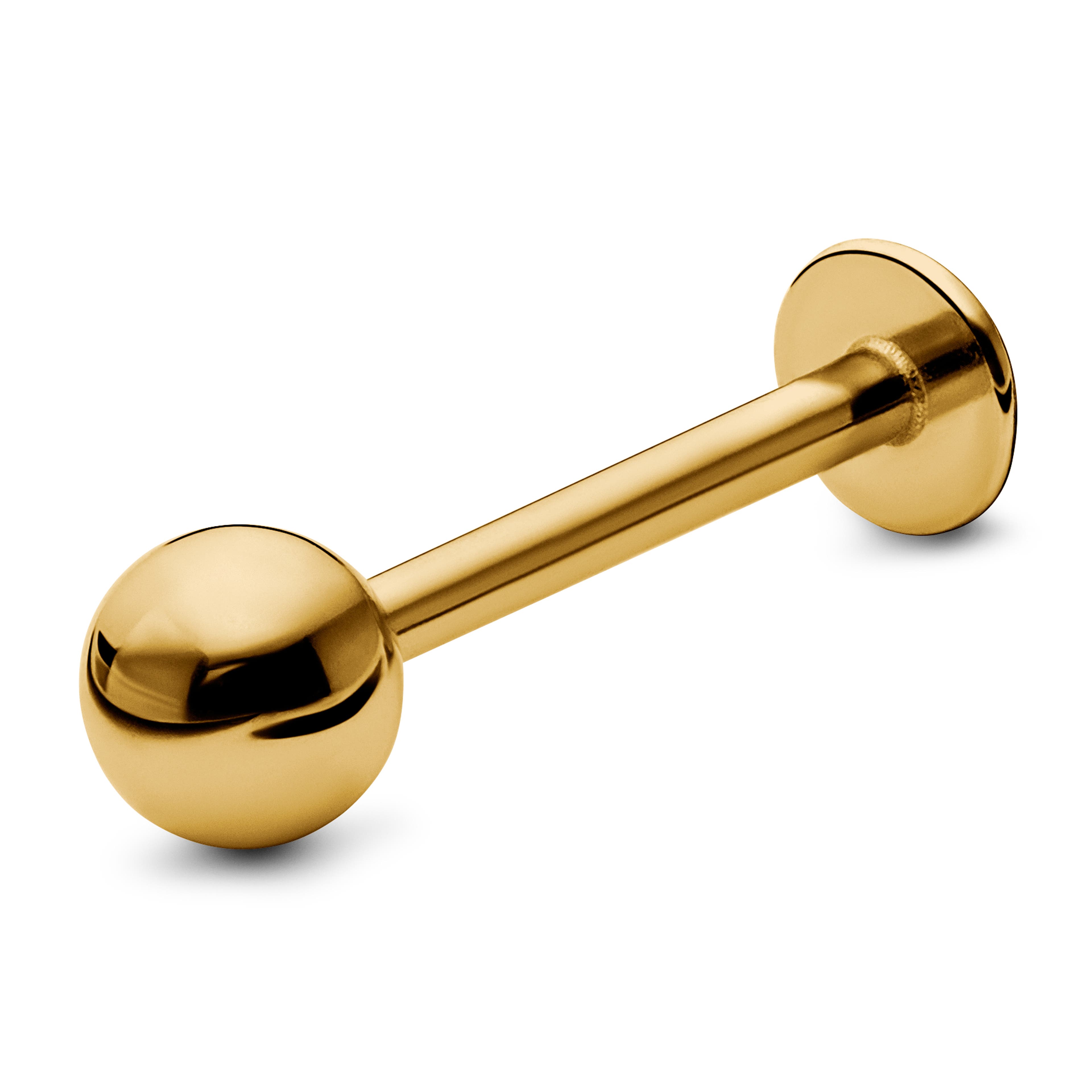 10mm piercing labret s kuličkou z chirurgické oceli zlaté barvy
