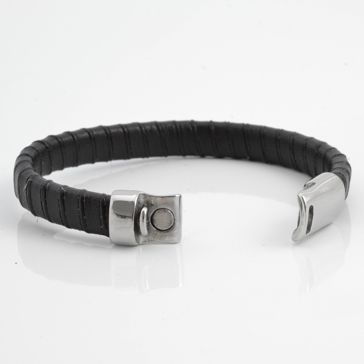 Černý pevný kožený náramek - 3