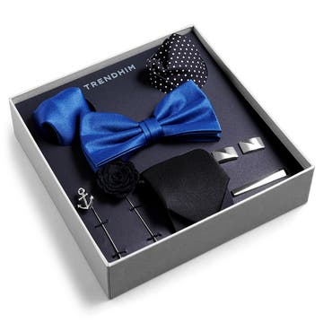 Suit Accessory Gift Box | Navy Blue, Black & Silver-Tone Set Suit Accessory Gift Box | Navy Blue, Black & Silver-Tone Set