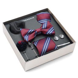 Suit Accessory Gift Box | Striped Red & Black Set