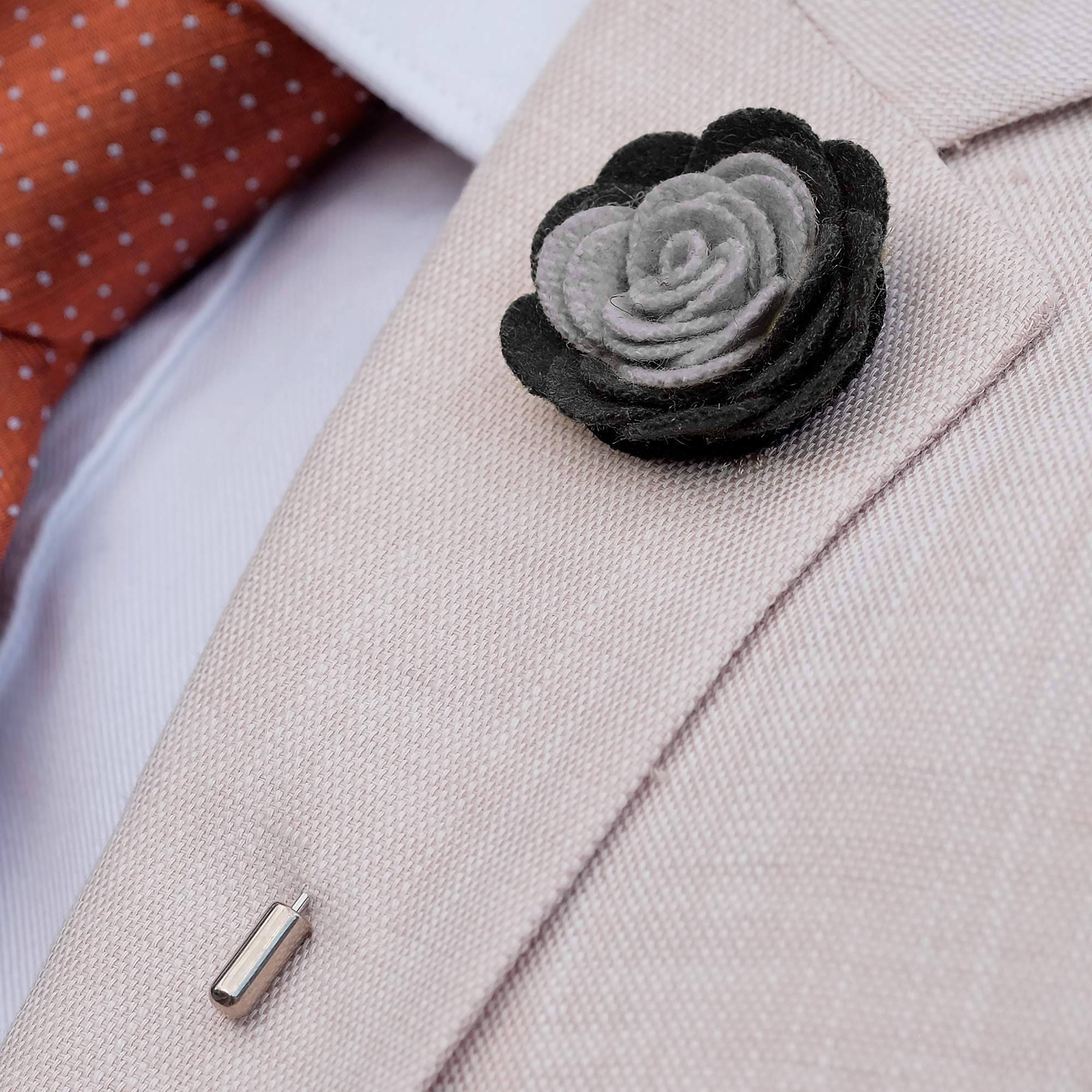 Soft Black & Grey Lapel Flower - 3