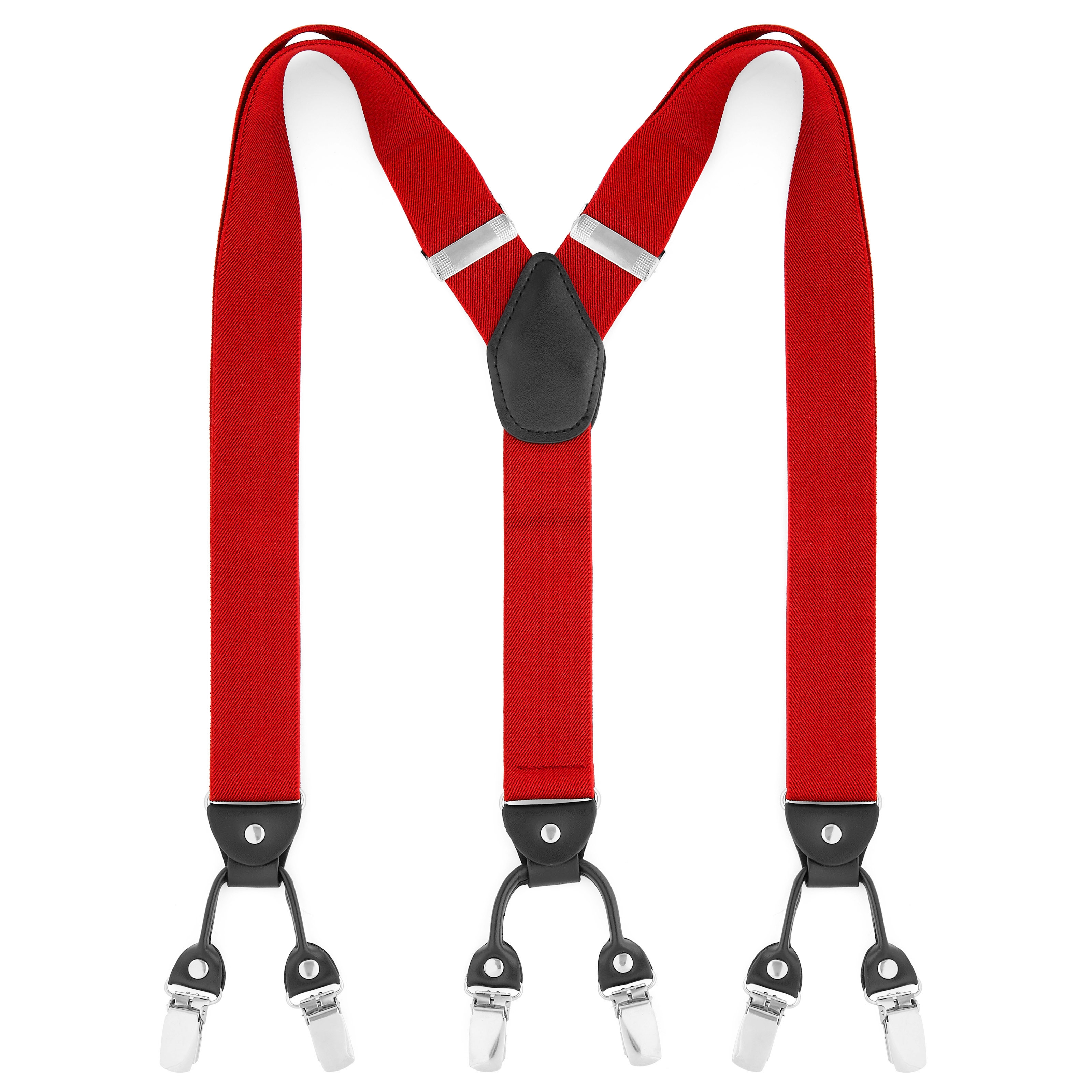 Plain Ribbed Trouser Braces, Red, X-Style