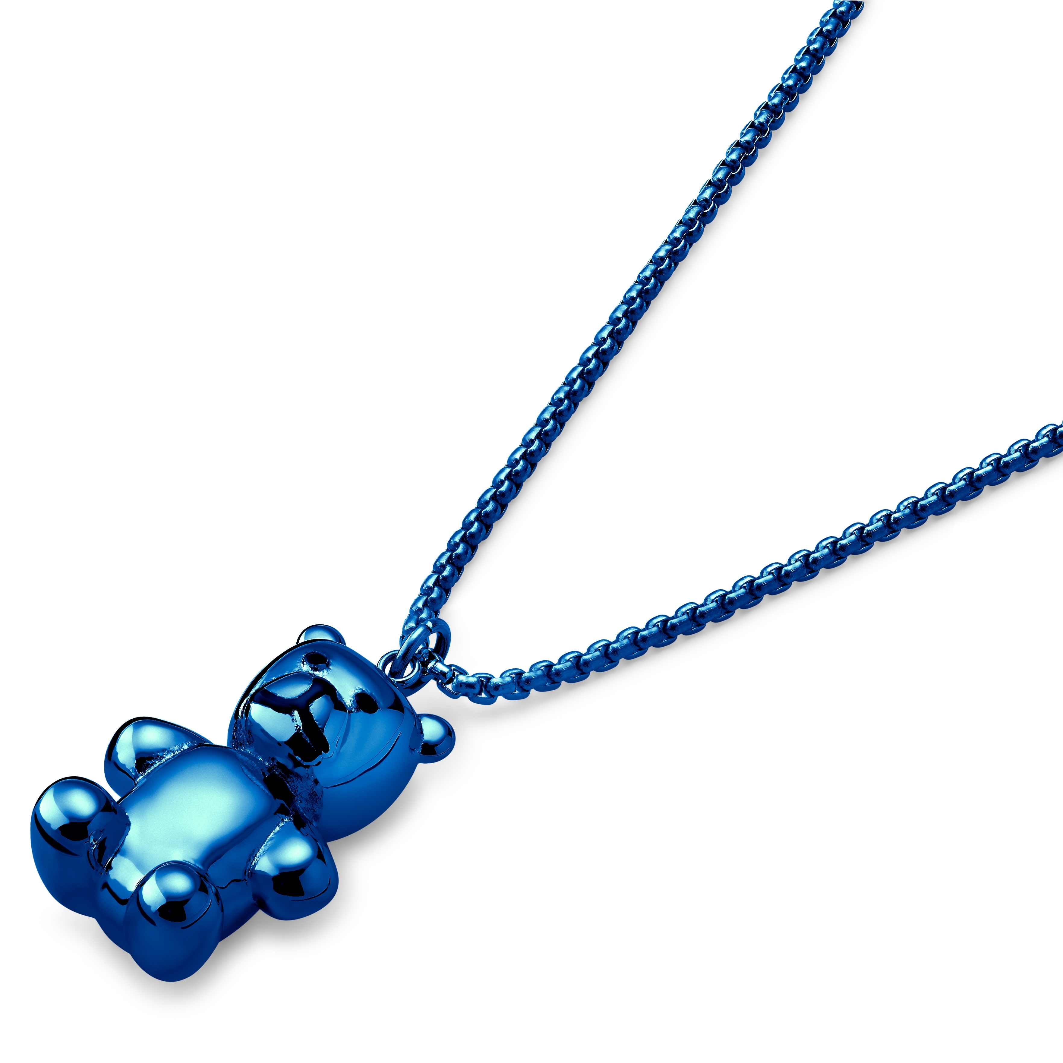 Egan | Blue Stainless Steel Teddy Bear Box Chain Necklace - 2