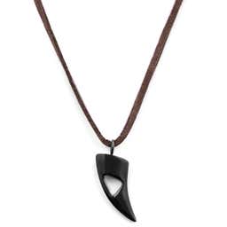 Iconic | Brown Leather With Black Stainless Steel Cutout Necklace