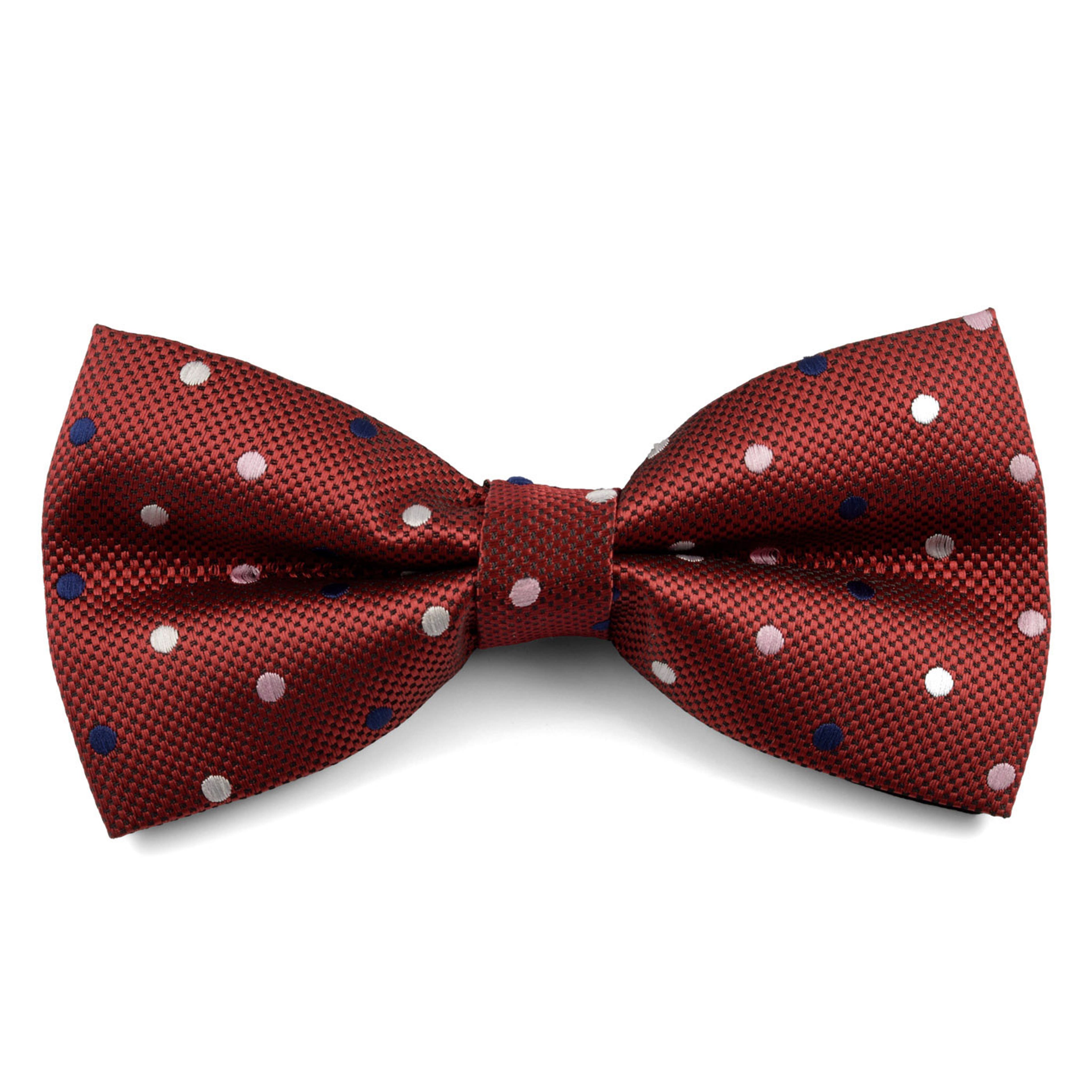 Burgundy & White Dotted Pre-Tied Bow Tie