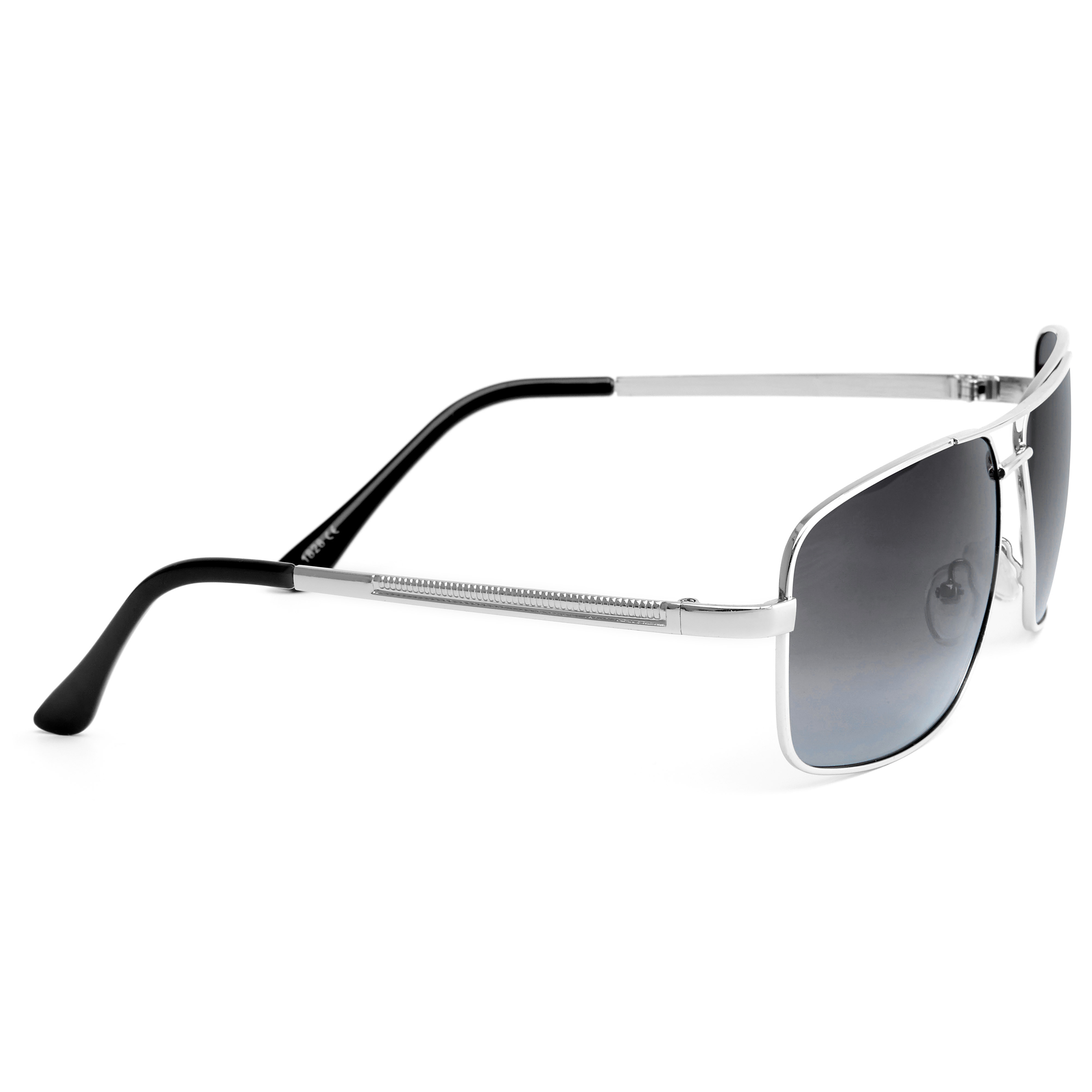 Rectangle Silver-Tone Smoke Polarised Sunglasses - 3