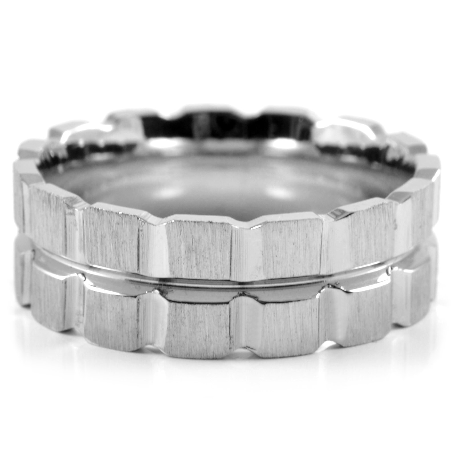 Ruw Geborstelde Stalen Ring met motief van Vierkanten - 2