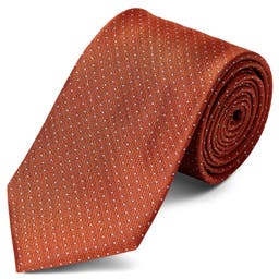 Bronzbarna selyem nyakkendő fehér pöttyös mintával - 8 cm