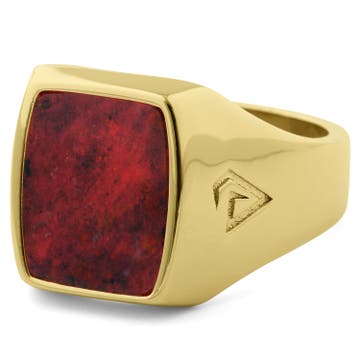 Large Bloodstone Signet 925s Gold Classic Ring