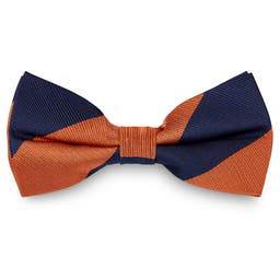 Navy Blue & True Orange Stripe Silk Pre-Tied Bow Tie