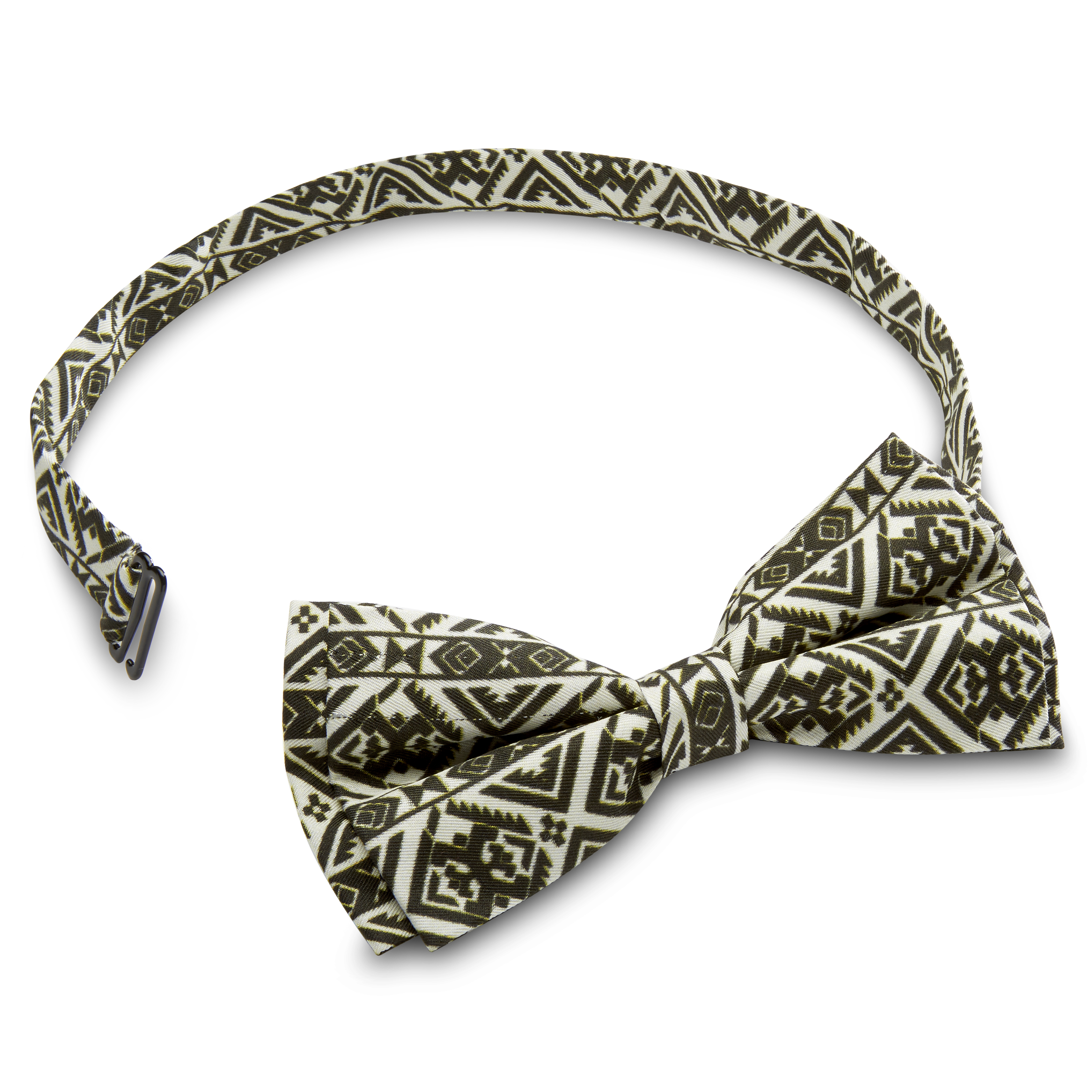 White & Olive Green Cotton Pre-Tied Bow Tie - 2