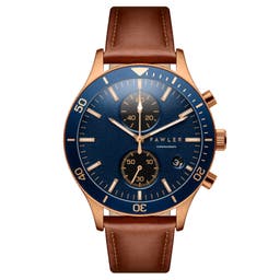 Aeris | Brown Brass Chronograph Watch with Blue Dial