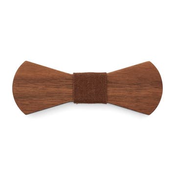 Walnut Wood Bow Tie & Chocolate Brown Fabric Detail
