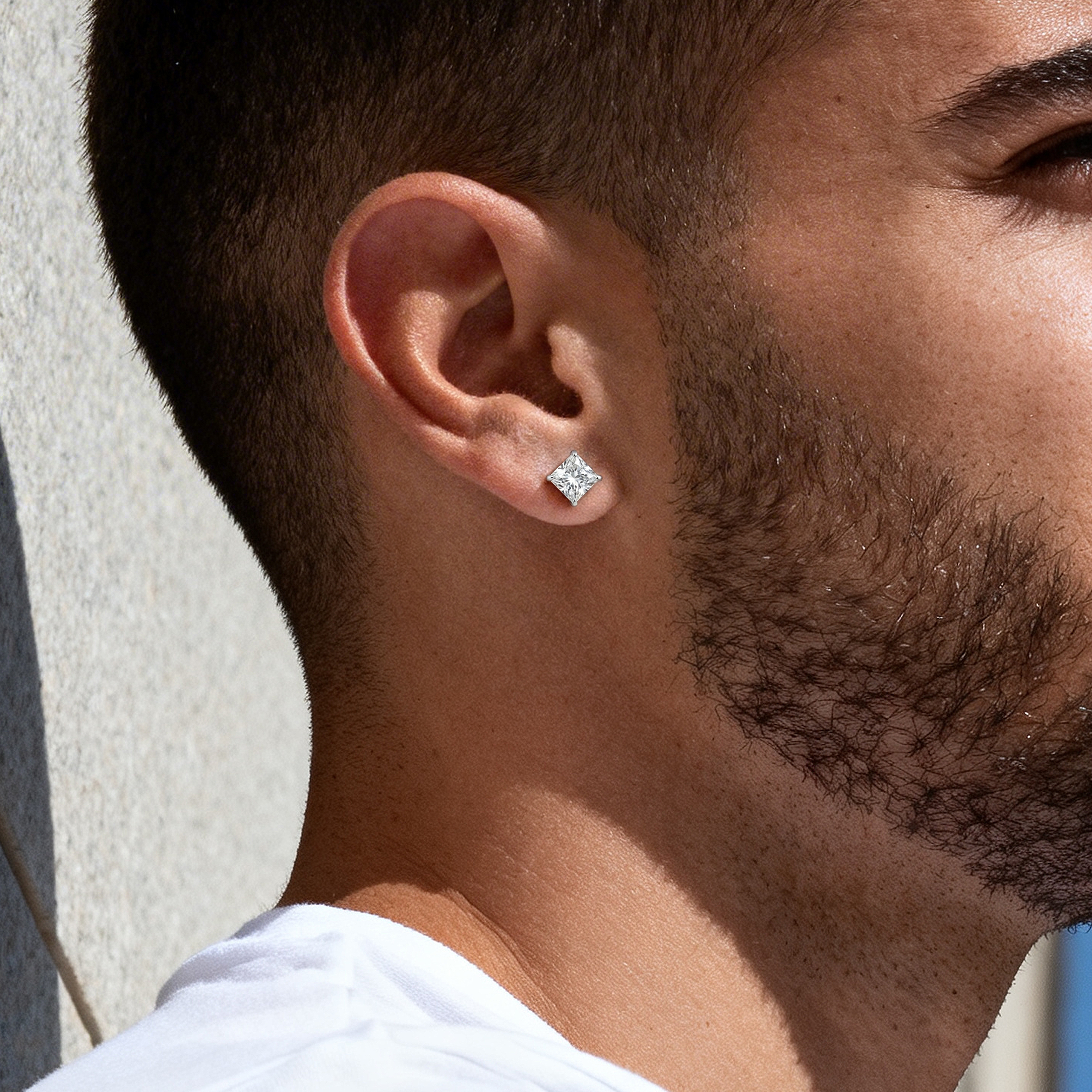 Lucid | 925 스털링 실버 8mm 스퀘어 지르코니아 스터드 귀걸이 - 4