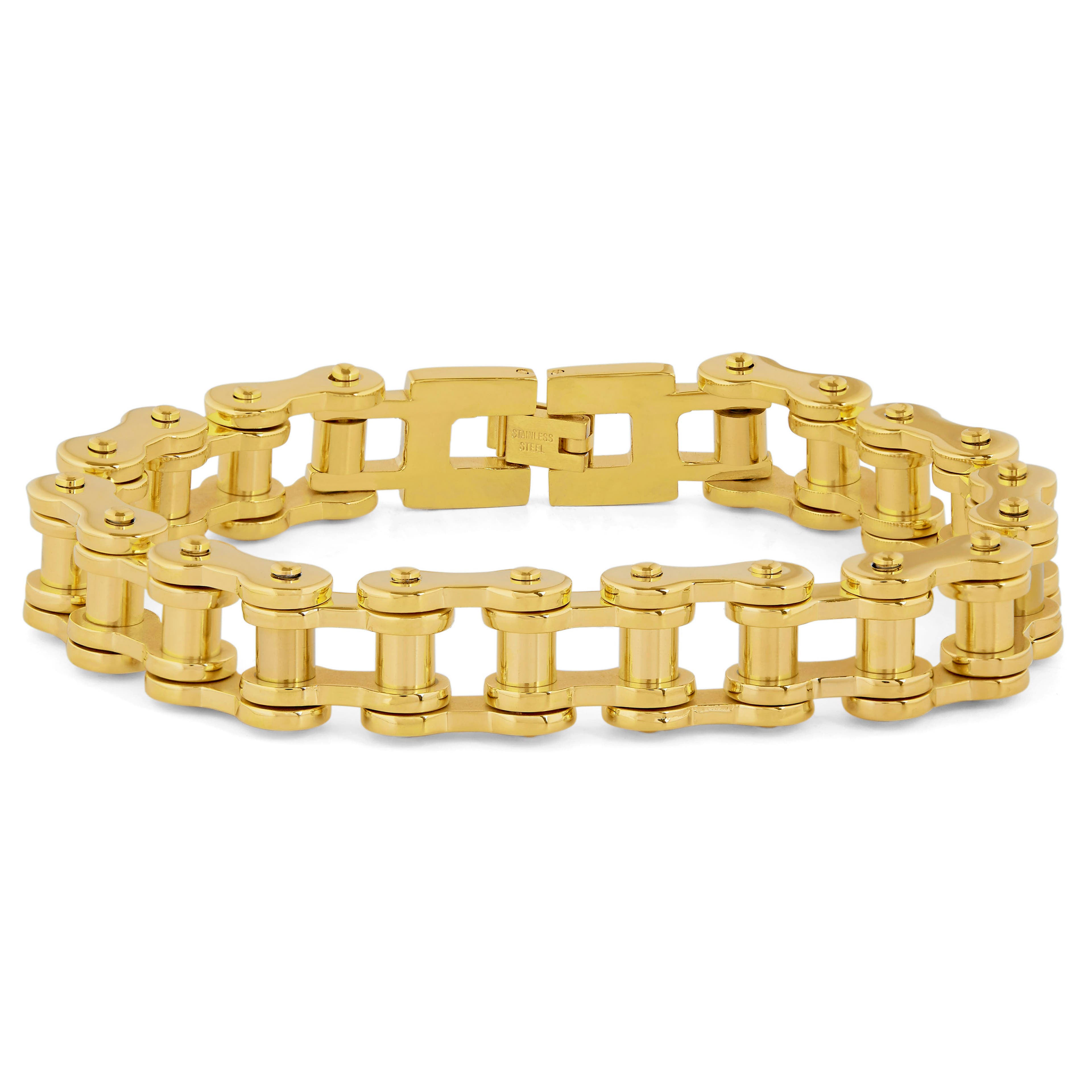 Gold-Tone Stainless Steel Bike Chain Bracelet