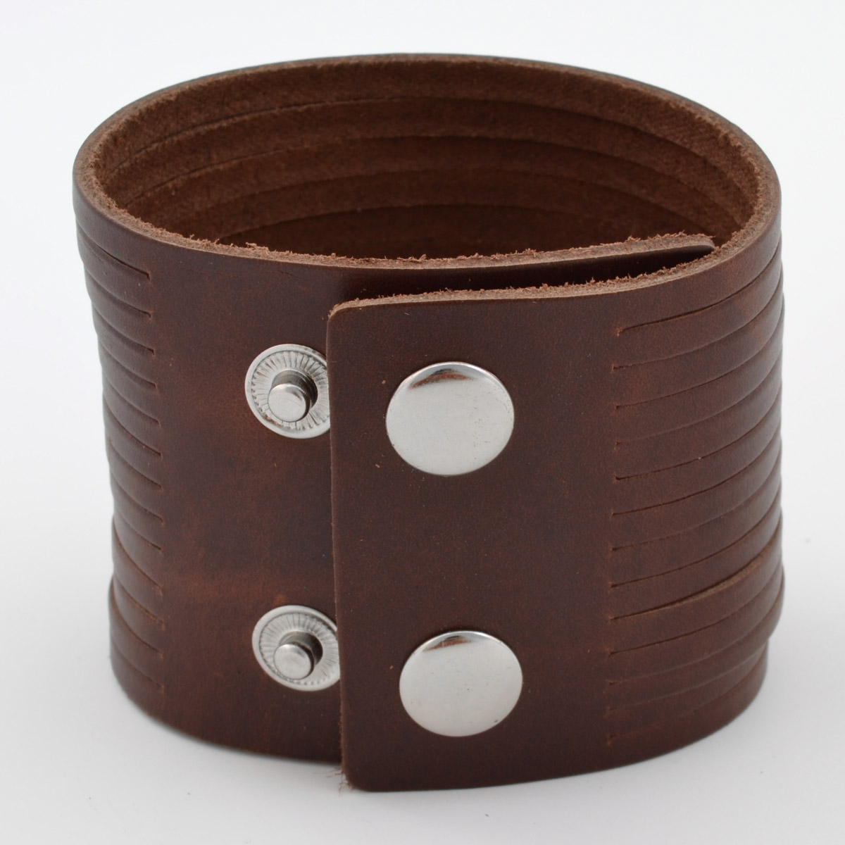 Ruskea Leveä Nahkaranneke  - 2