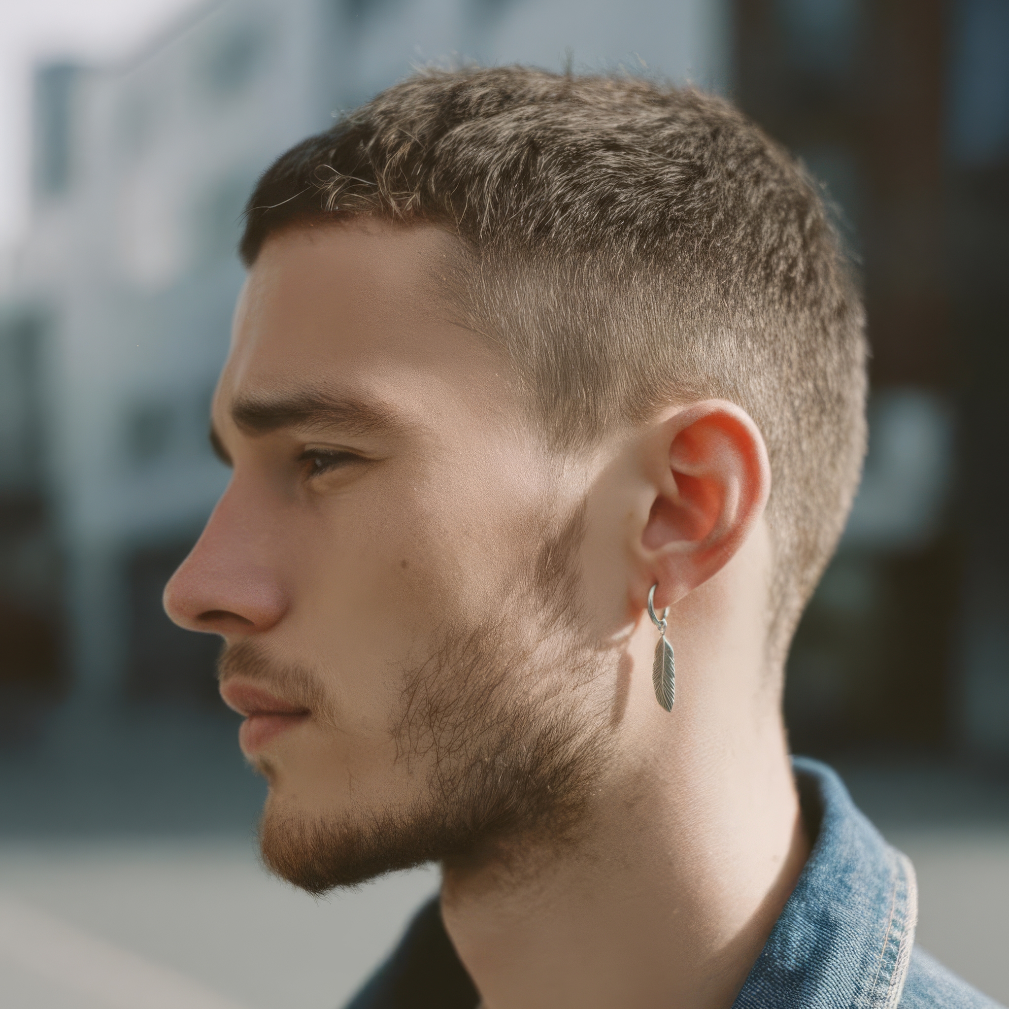 Silver-tone Titanium Drop Hoop Earring With Feather Charm - 2