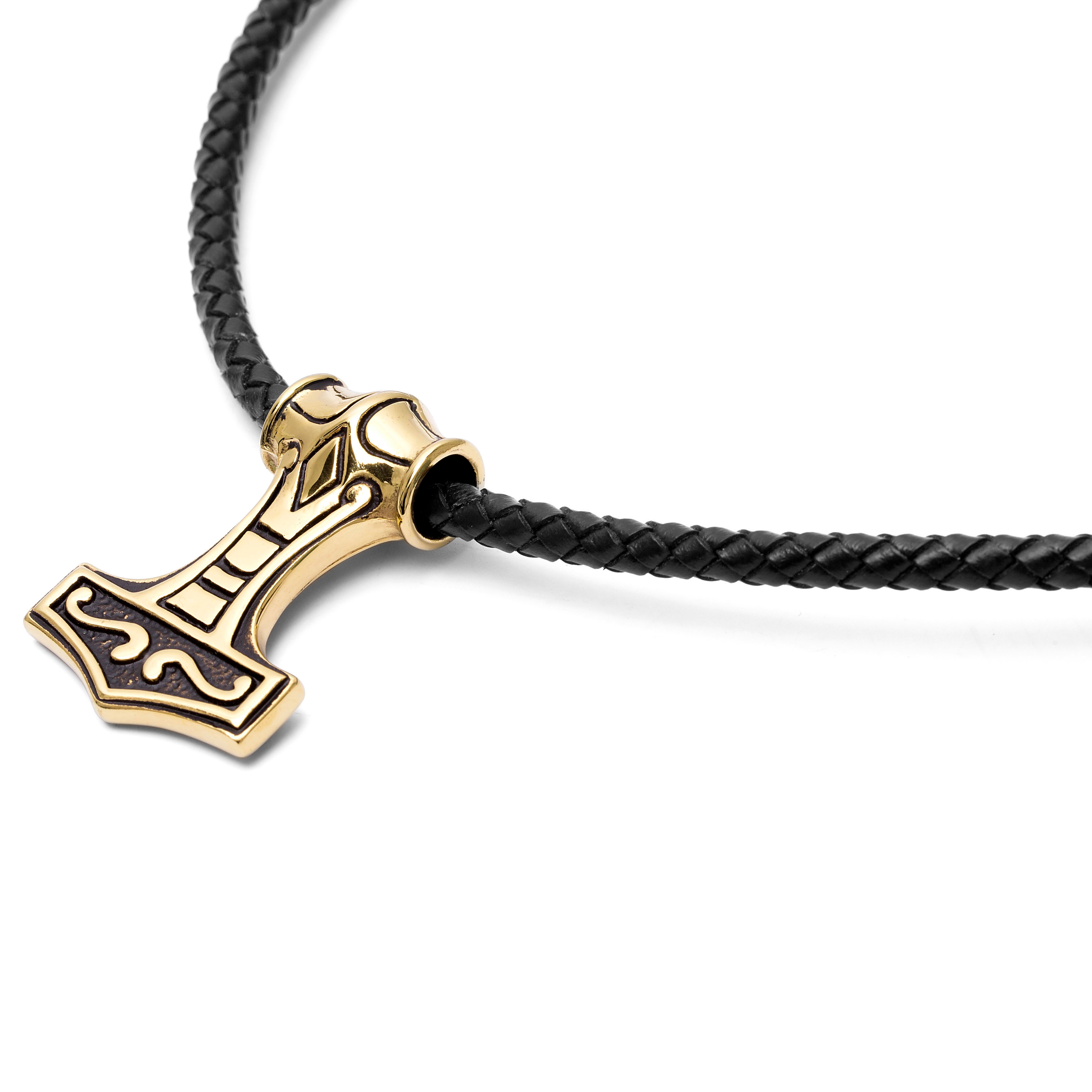 Gold-Tone Double Sided Celtic Black Leather Necklace - 4