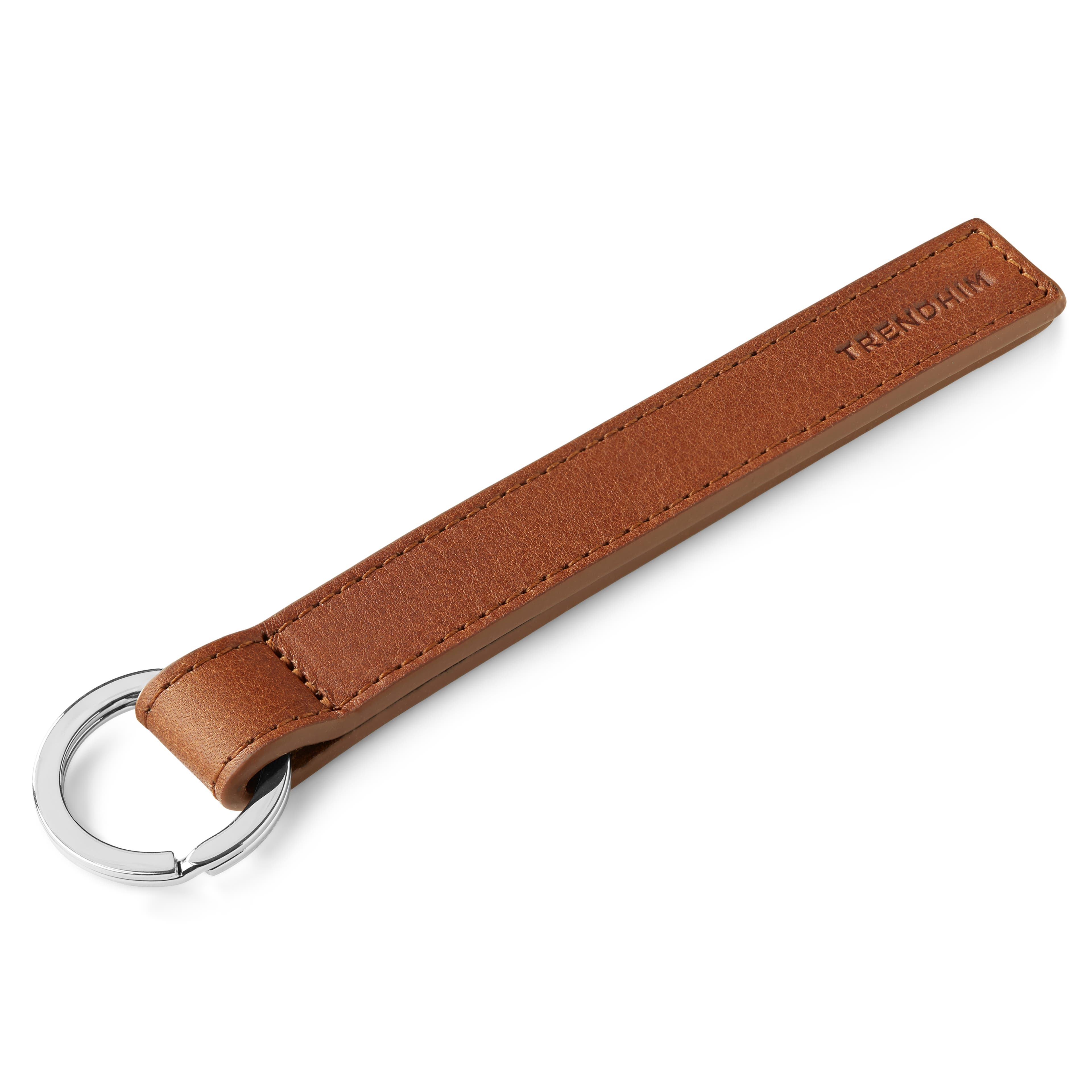 Porte-clés en cuir marron clair à boucle métallique 