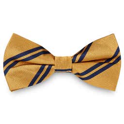 Navy Twin Stripe Gold Silk Pre-Tied Bow Tie