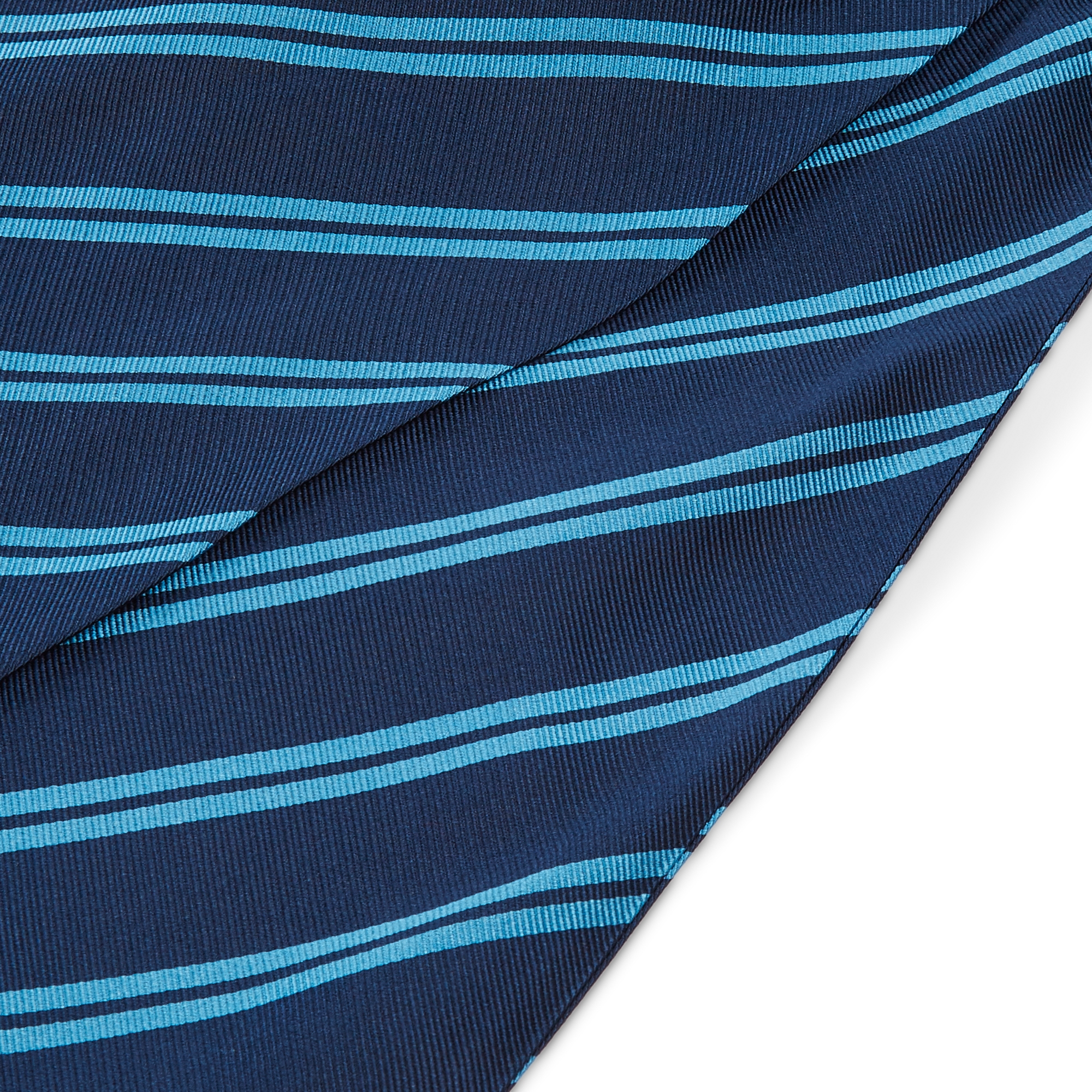 Тъмносиньо копринено фишу с двойни светлосини ивици - 3