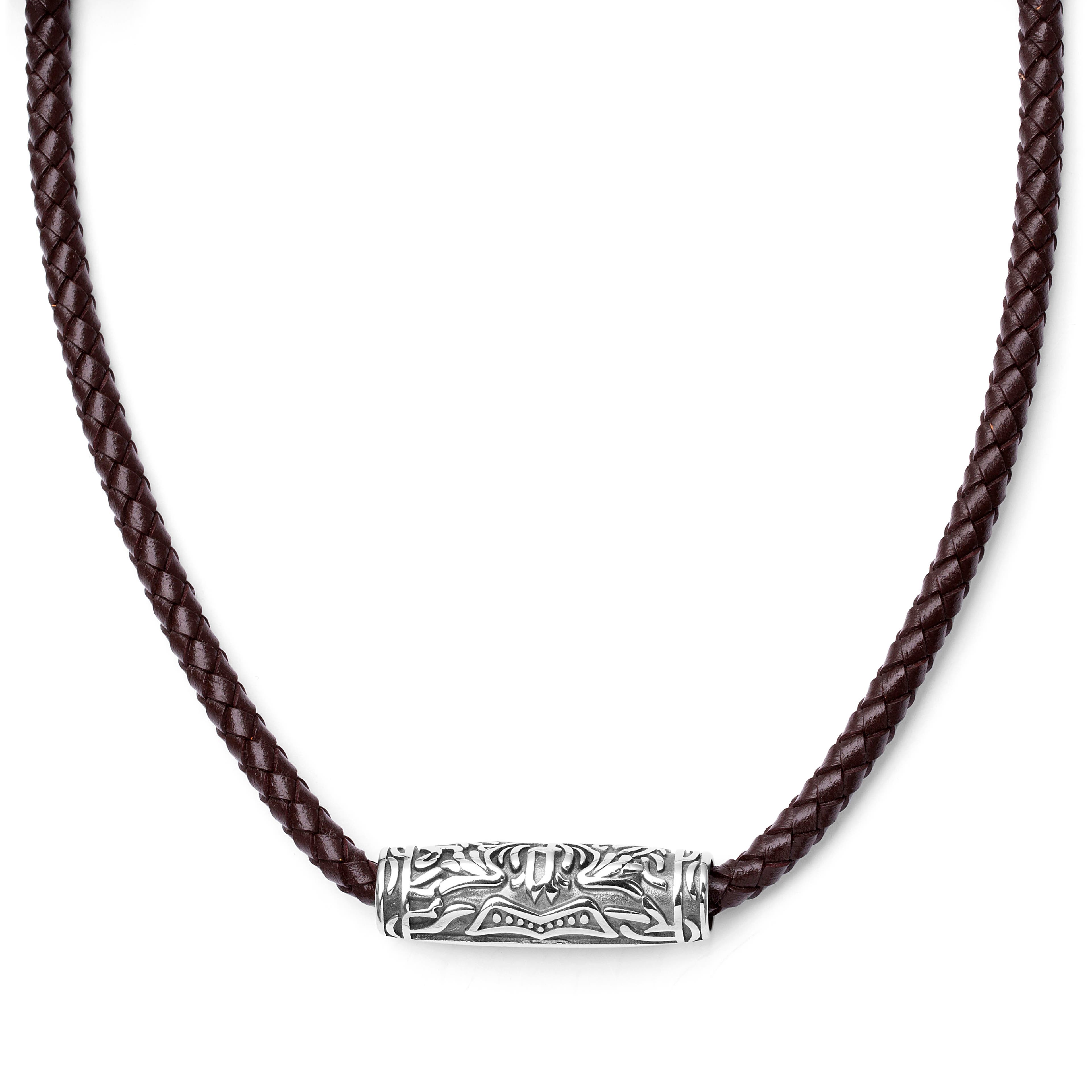 Collier en cuir marron et rune ovale