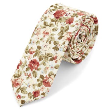 Cravate crème à motif floral